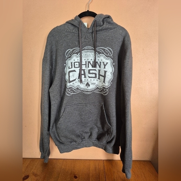 Johnny Cash Tops - Johnny Cash Hoodie sweatshirt womens size large Heather grey